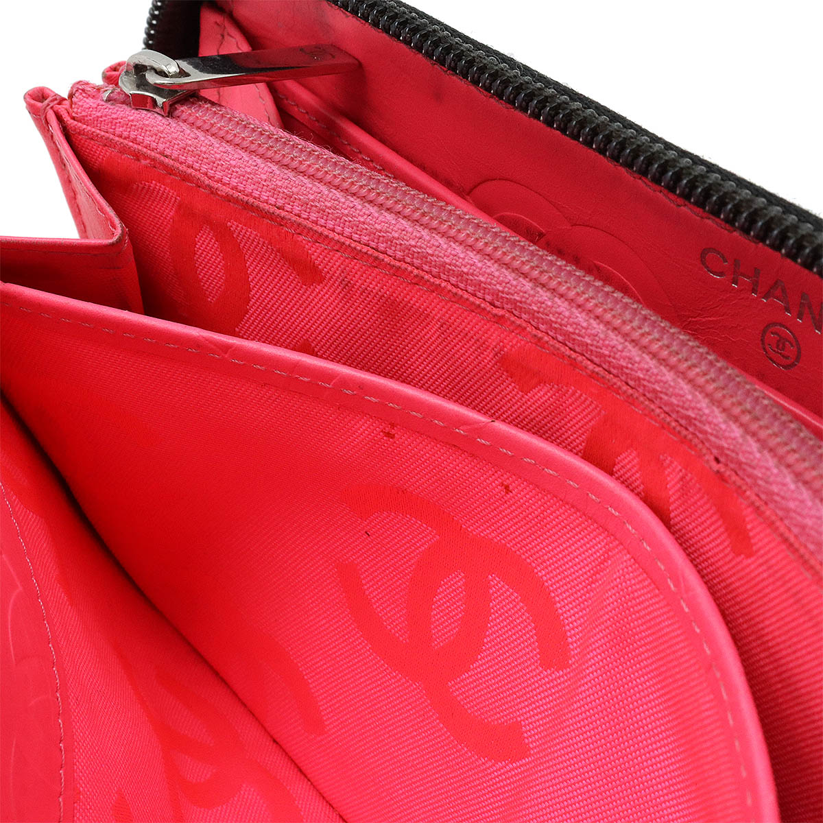 Chanel Cambon Line Coco Mark Long Wallet Black Pink