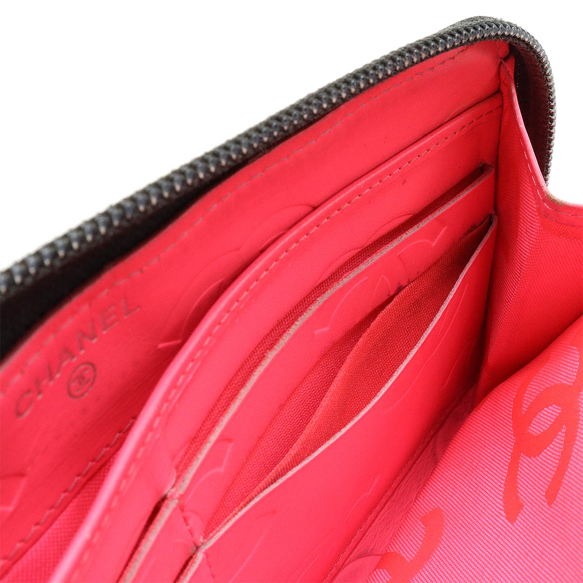 Chanel Cambon Line Coco Mark Long Wallet Black Pink