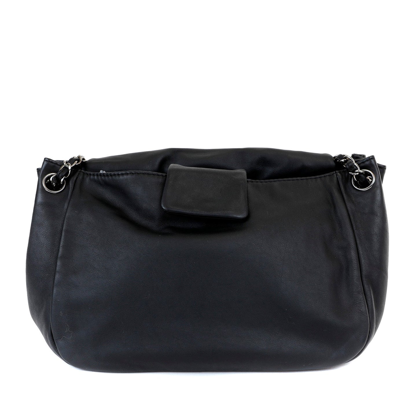 Chanel Black Lambskin Flap Bag with All Around Silver Chain