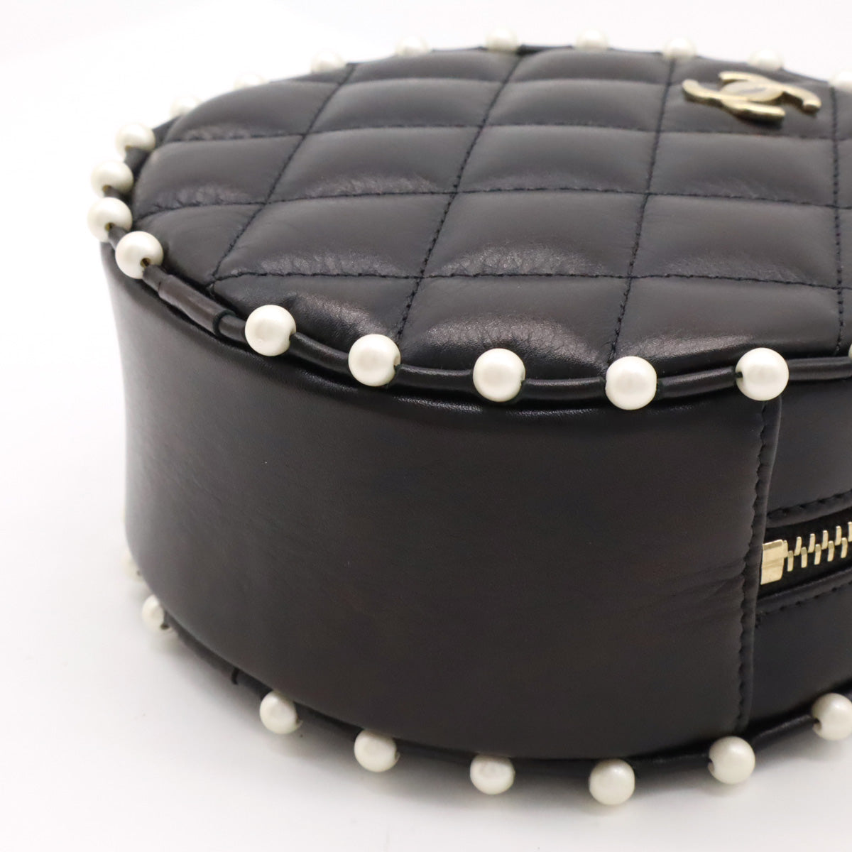 Chanel Leather Faux Pearl Round Chain Shoulder Bag