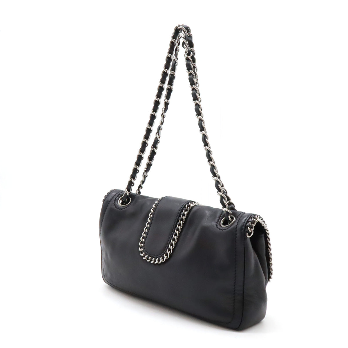 Chanel Leather Coco Mark W Chain Shoulder Bag