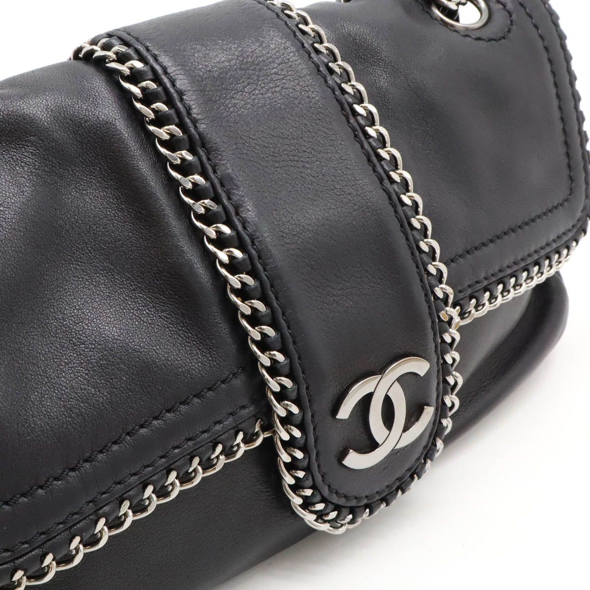 Chanel Leather Coco Mark W Chain Shoulder Bag