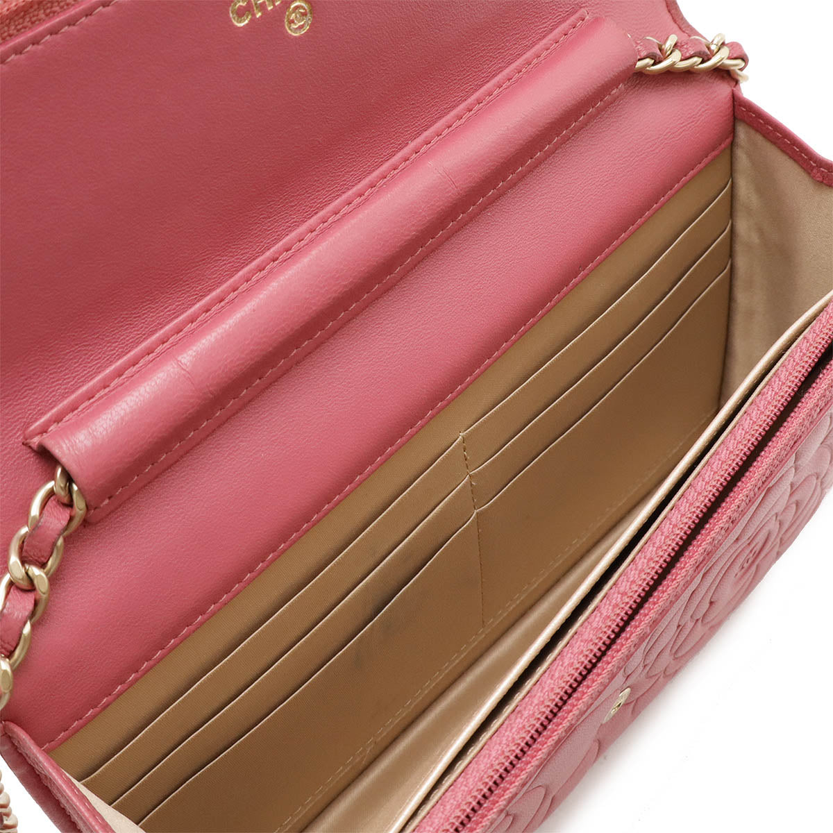 Chanel Camellia Chain Wallet Shoulder Bag Lambskin Leather Pink
