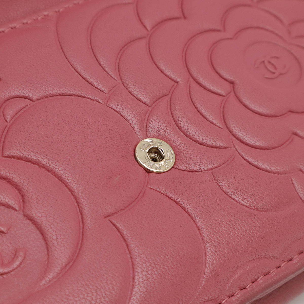 Chanel Camellia Chain Wallet Shoulder Bag Lambskin Leather Pink