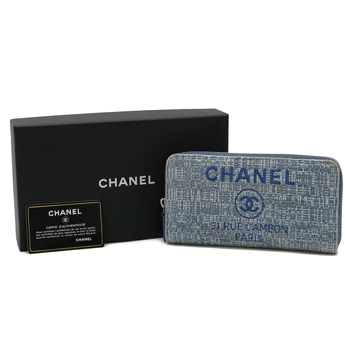 Chanel Tweed Canvas Leather Wallet Blue