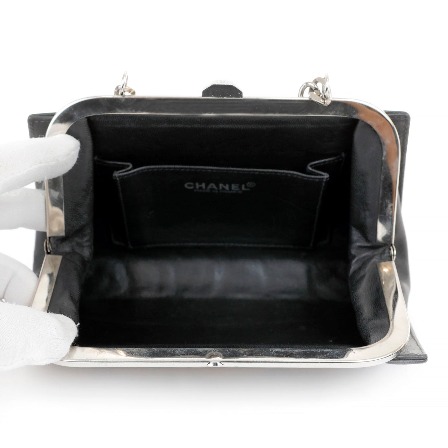 Chanel Navy Mademoiselle Stitch Kiss Lock Clutch