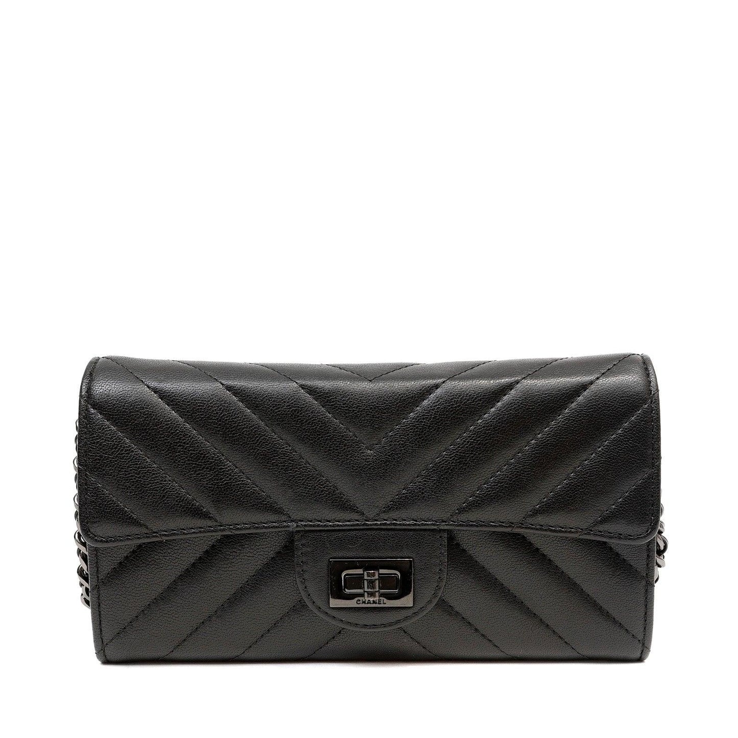 Chanel So Black Lambskin Chevron WOC