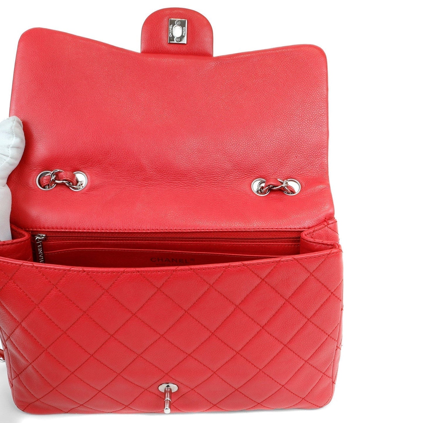 Chanel Red Lipstick Calf Single Flap Jumbo w/ Silver Hardware