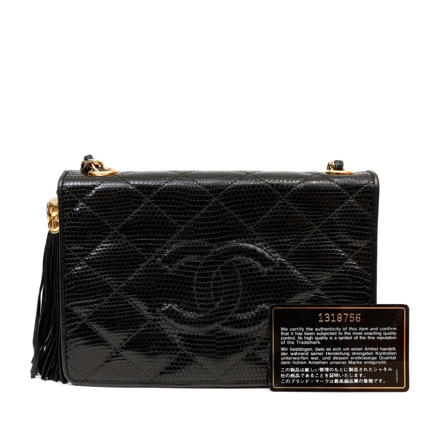 Chanel Vintage Black Lizard Crossbody Tassel Bag