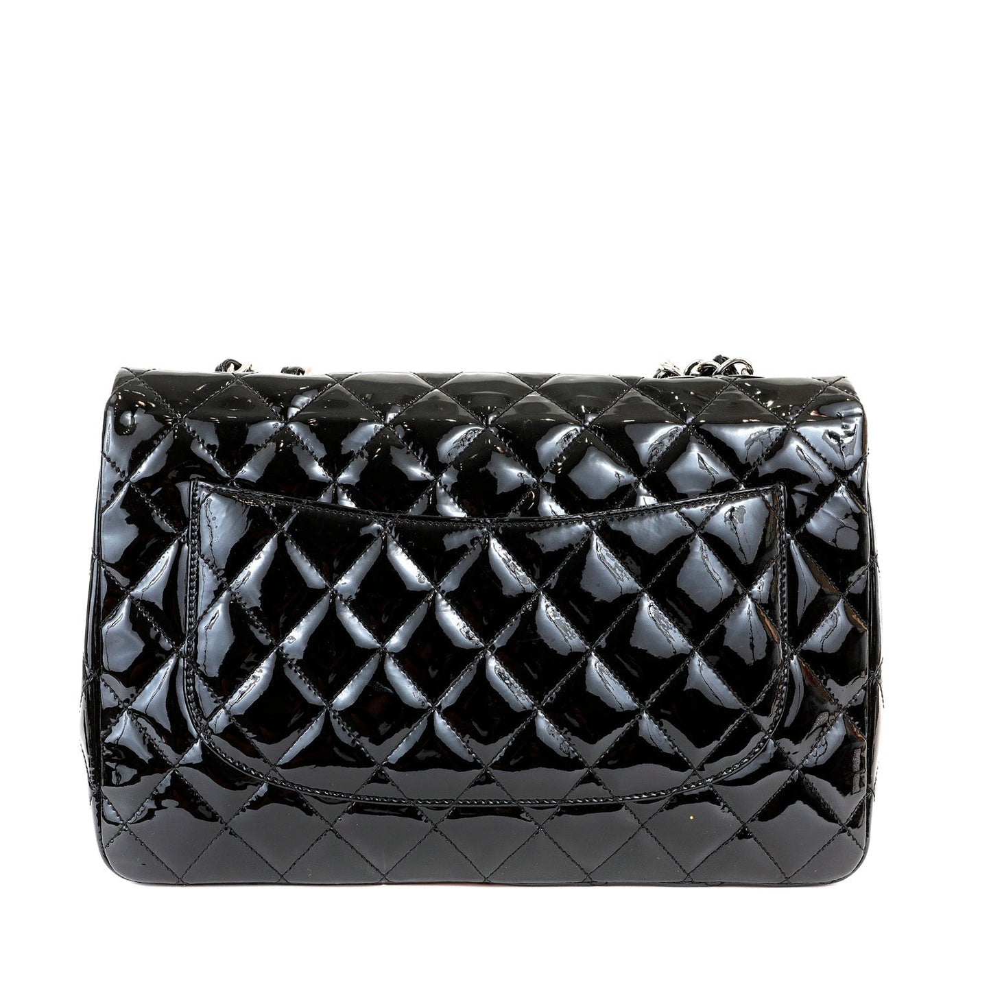 Chanel Black Patent Leather Jumbo Classic with Silver Hardware