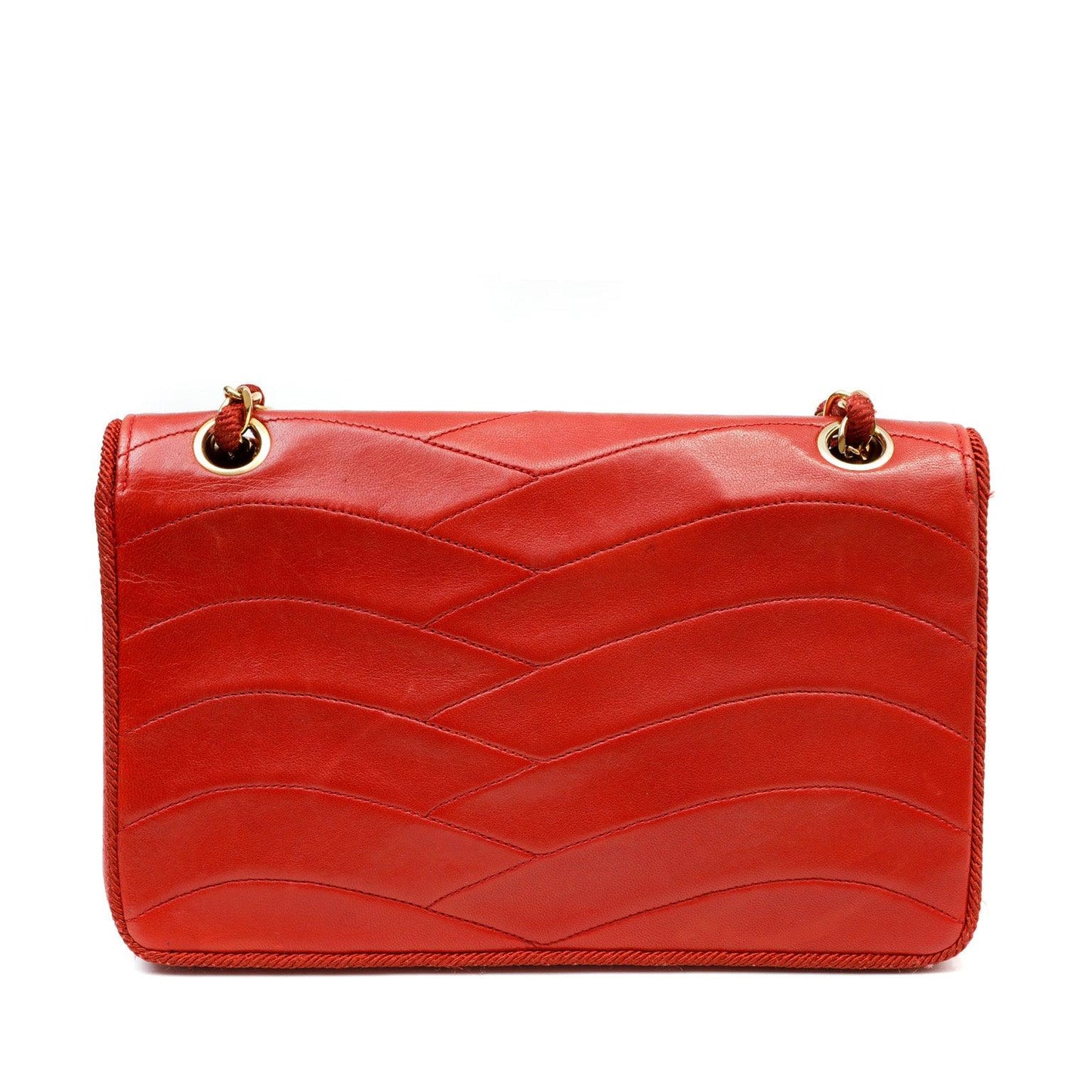 Chanel Red Leather Scallop Quilted Flap Bag