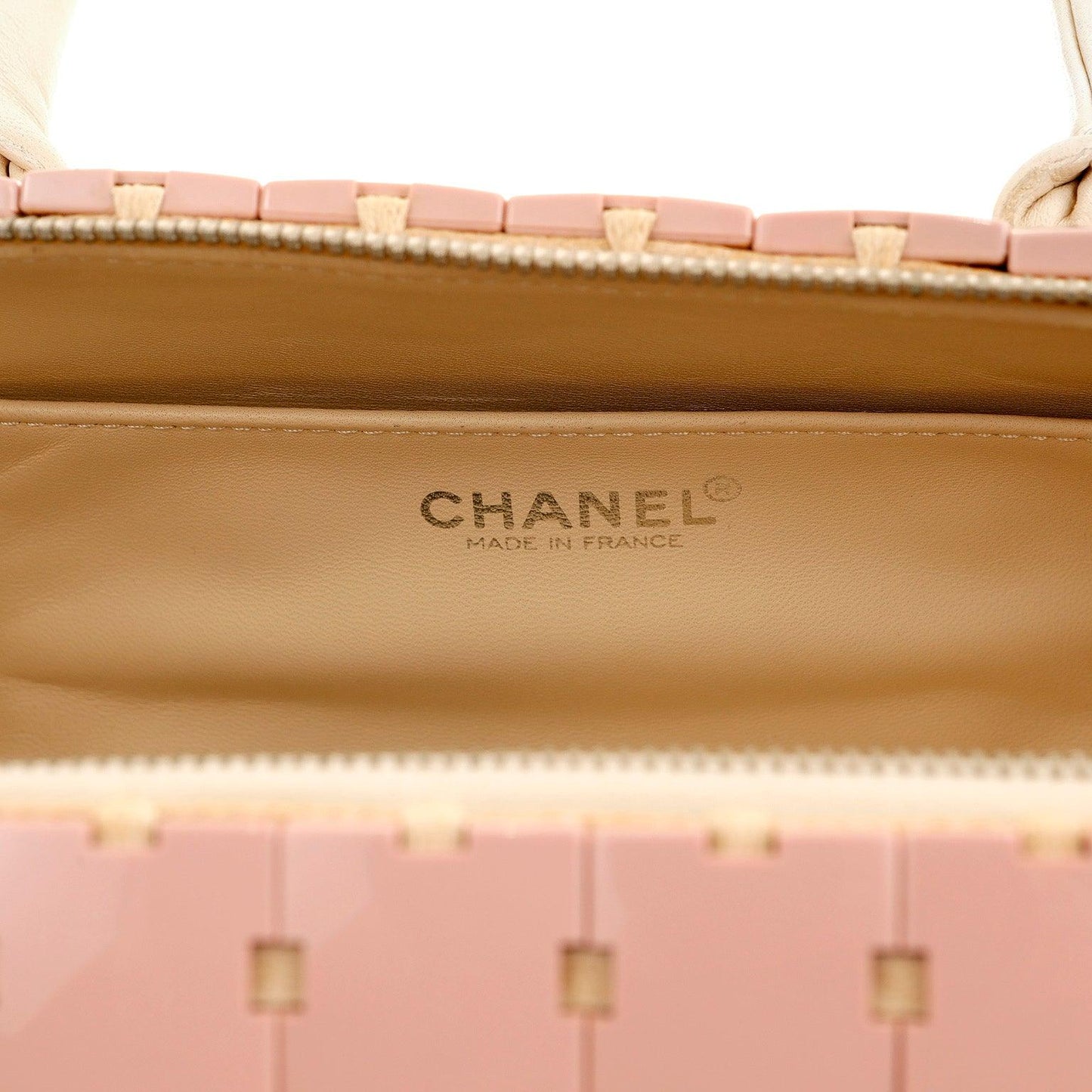 Chanel Pink and Beige Lucite Puzzle Mini Barrel Duffel Handbag RARE