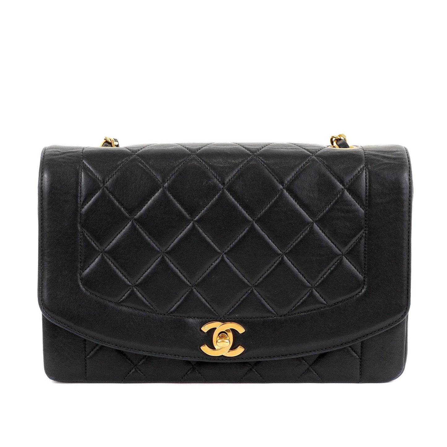 Chanel Black Lambskin Real Princess Diana Classic Medium with Gold Hardware