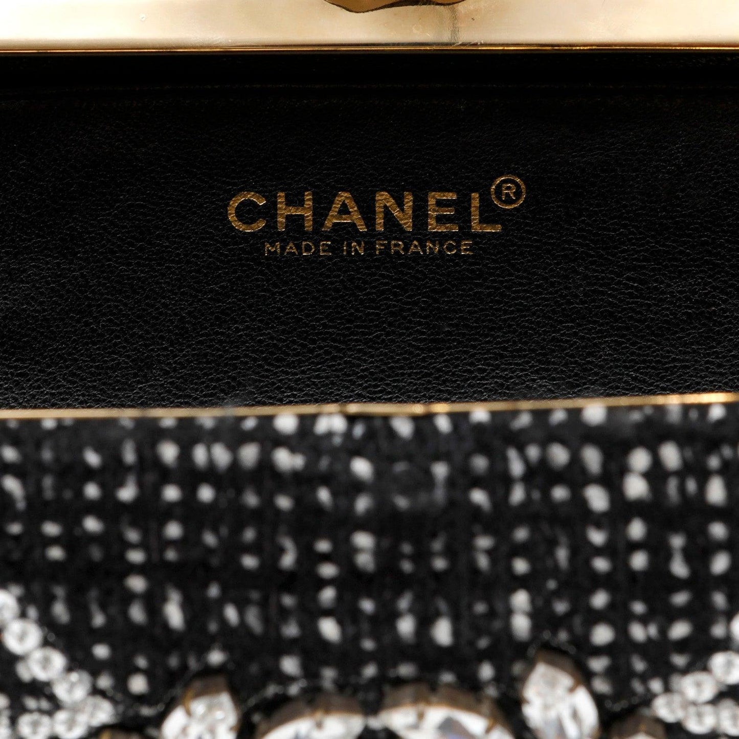 Chanel Runway 1990s Rhinestone Perfume Bottle Black Tweed/Leather Clutch