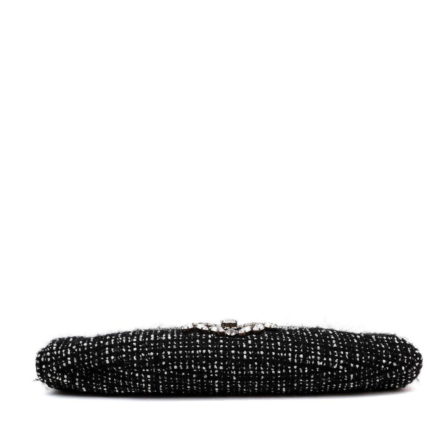Chanel Runway 1990s Rhinestone Perfume Bottle Black Tweed/Leather Clutch