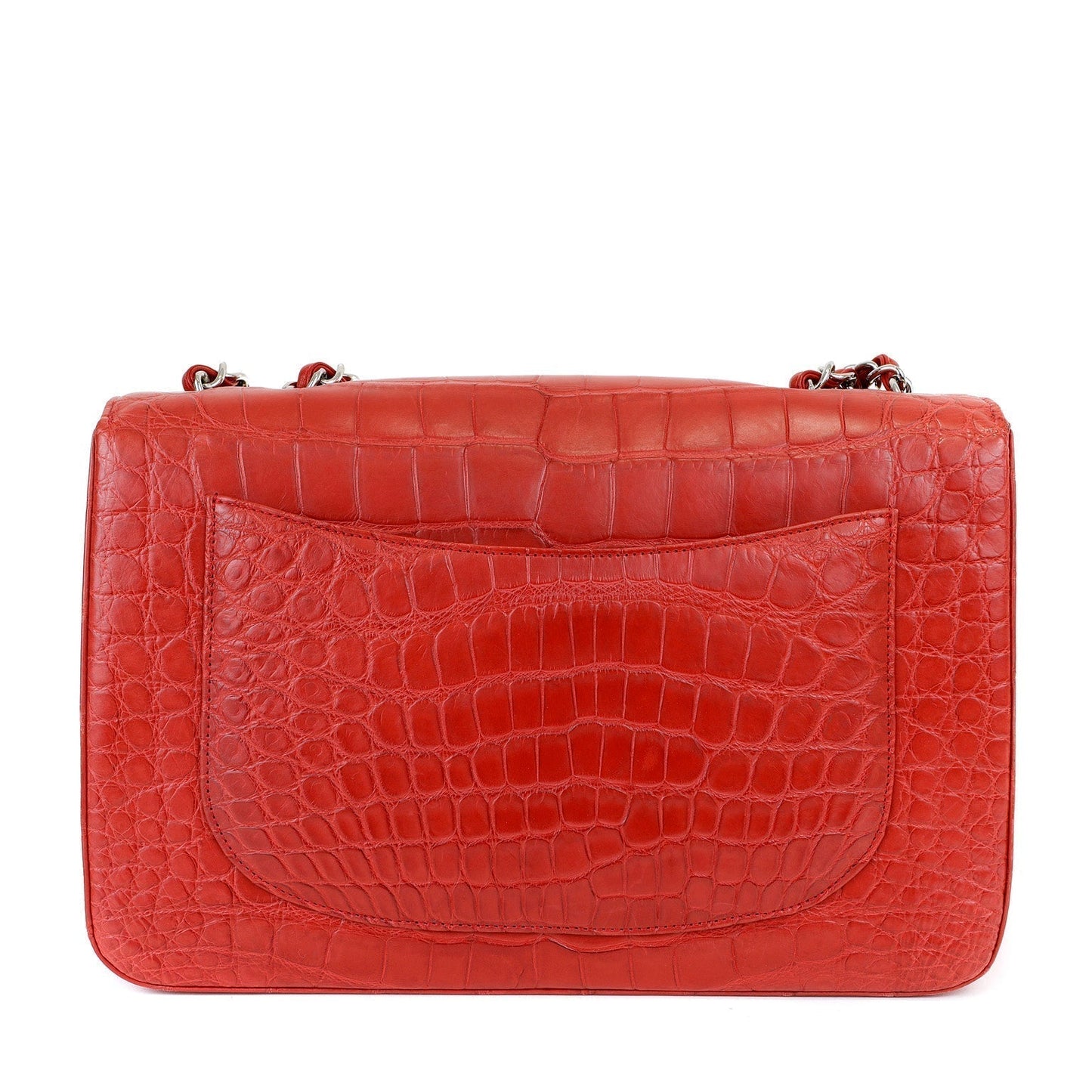 Chanel Red Crocodile Jumbo Classic with Silver Hardware