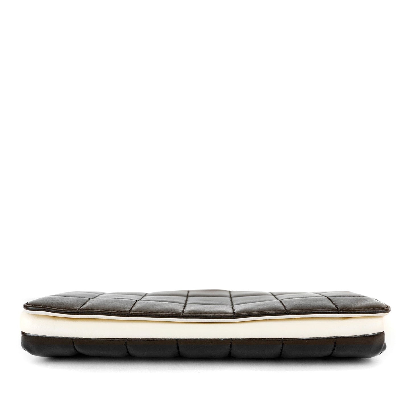 Chanel Black and White Lambskin Square Stitched Clutch with Lucite Knob