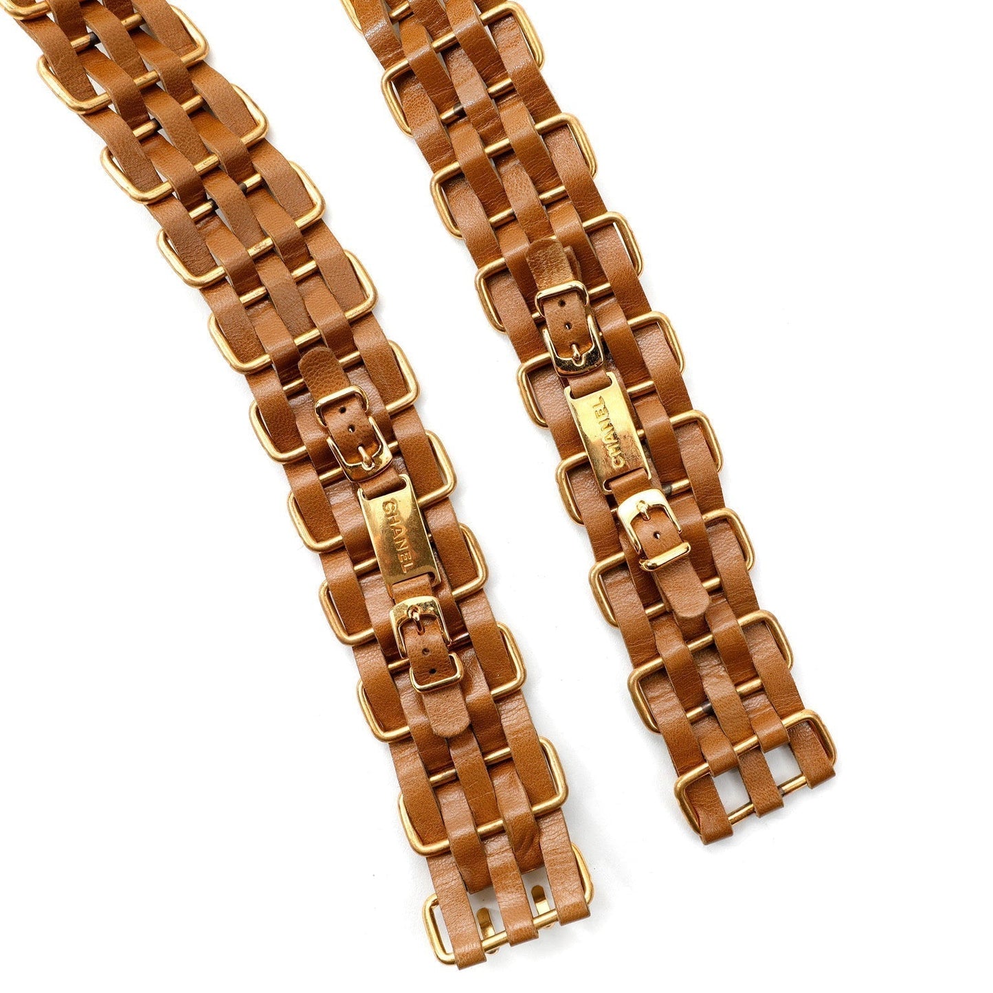 Chanel Brown Woven Leather Belt with Gold Chanel Buckle
