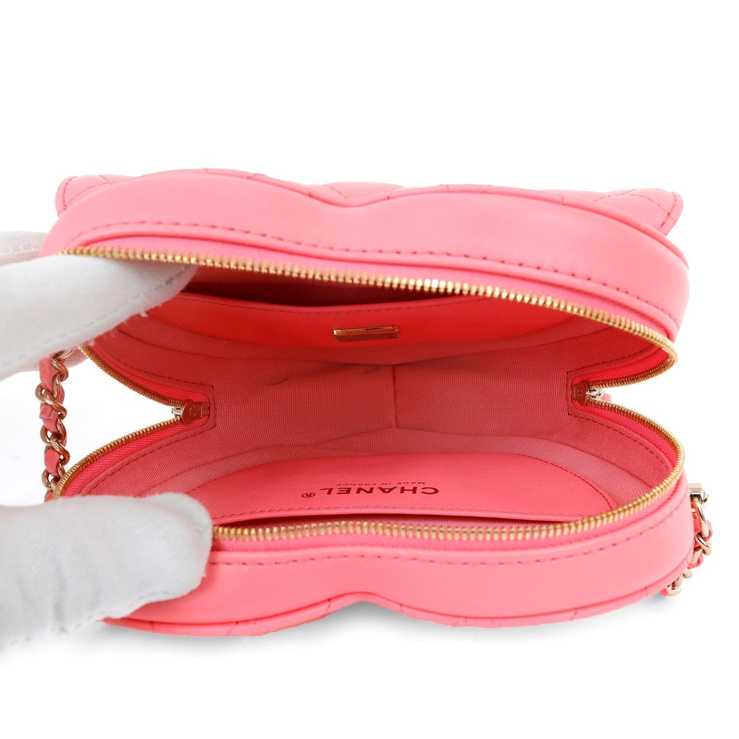 Chanel 2022 Pink Lambskin Heart Bag w/ Gold Hardware