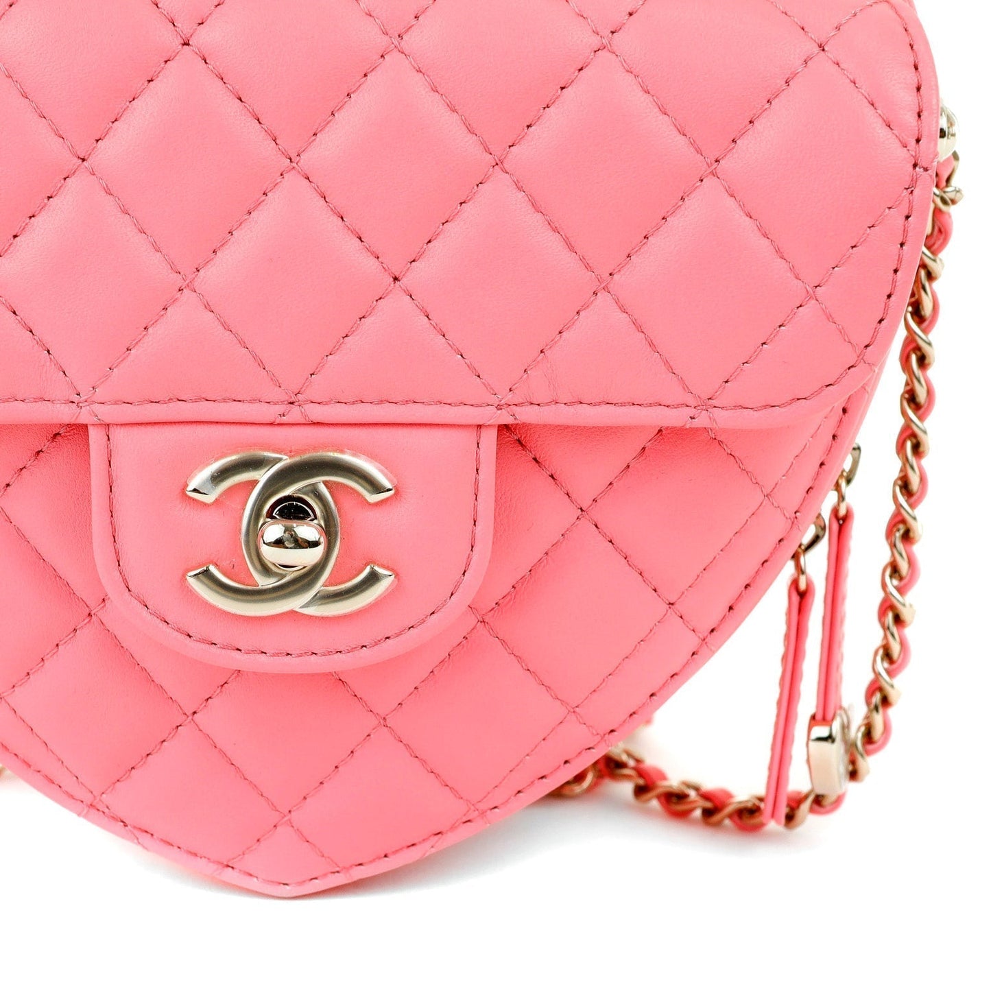 Chanel 2022 Pink Lambskin Heart Bag w/ Gold Hardware