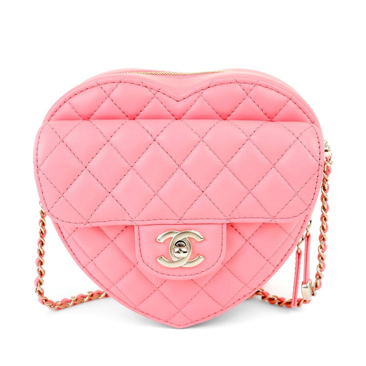 Chanel 2022 Pink Lambskin Heart Bag w/ Gold Hardware