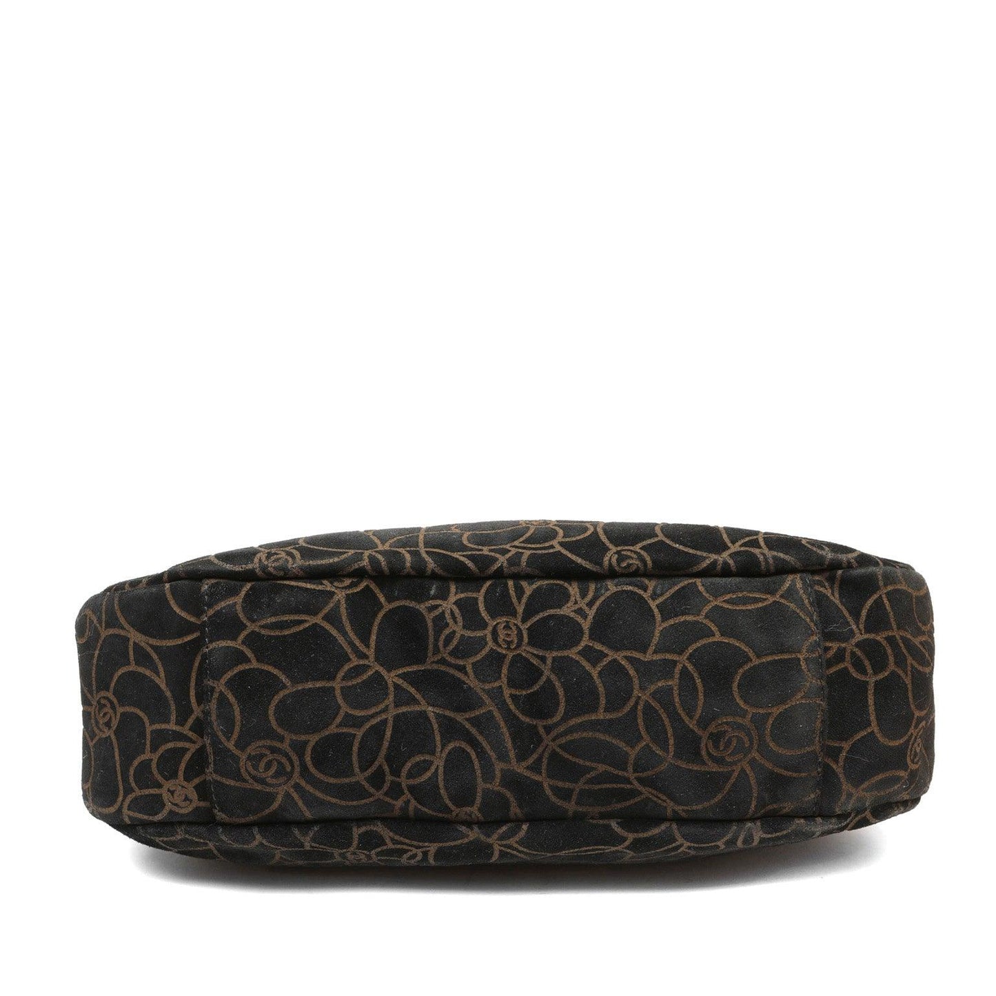 Chanel BlackxBrown Suede Shoulder Bag w/ Gold Camellias & Silver Hardware