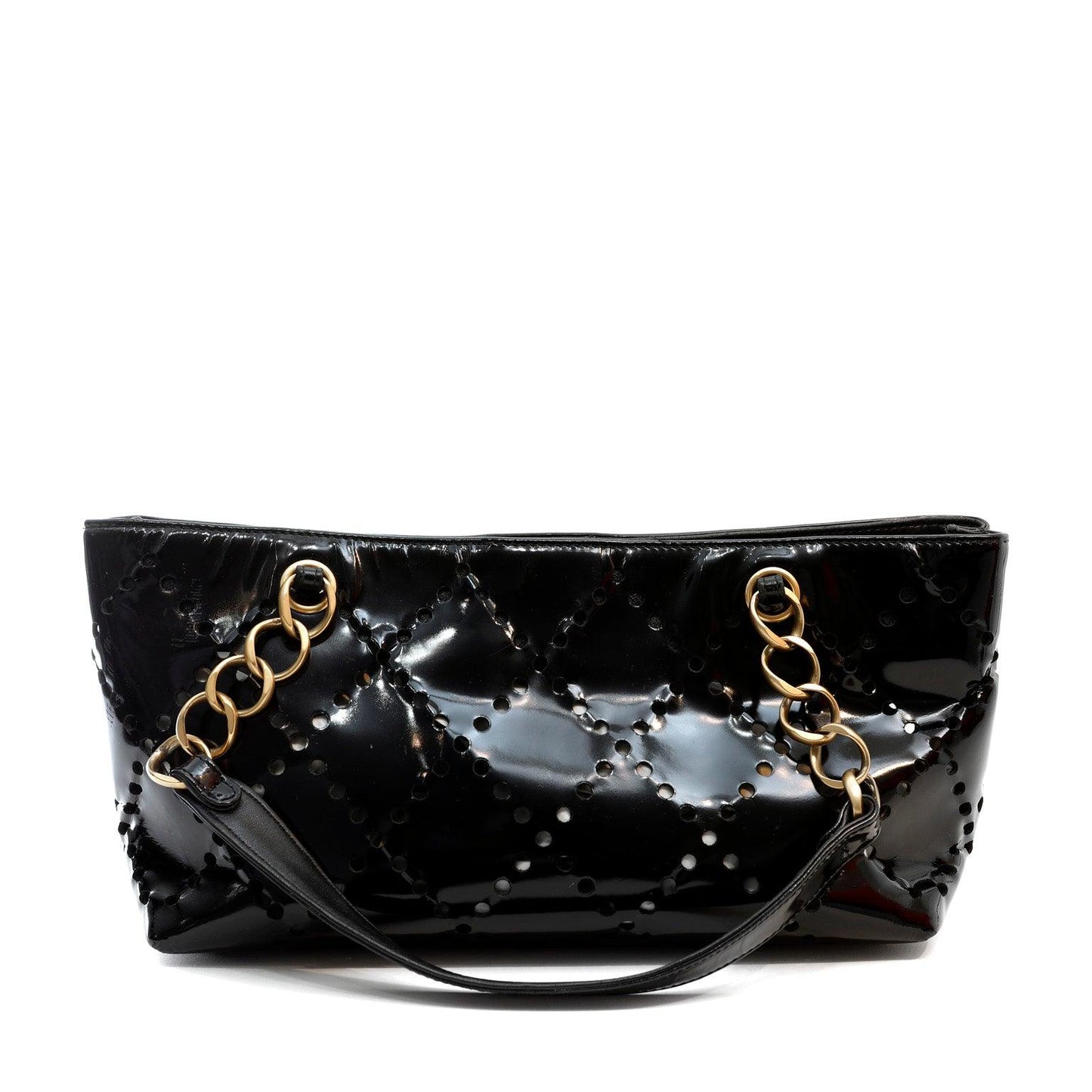 Chanel Black Patent Leather Perforated CC Tote