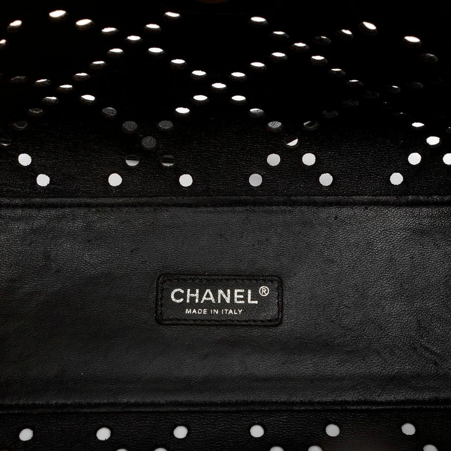 Chanel Black Patent Leather Perforated CC Tote