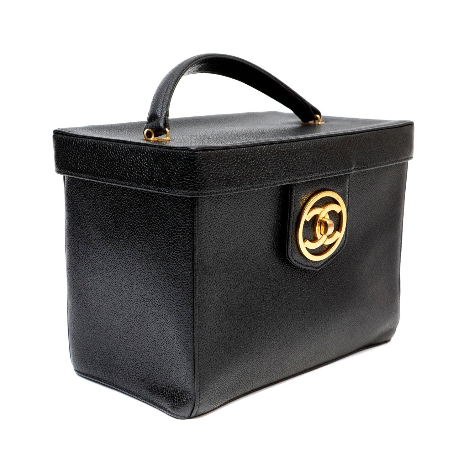 Chanel Black Caviar Large Vanity Box NO Straps w/ Gold Hardware
