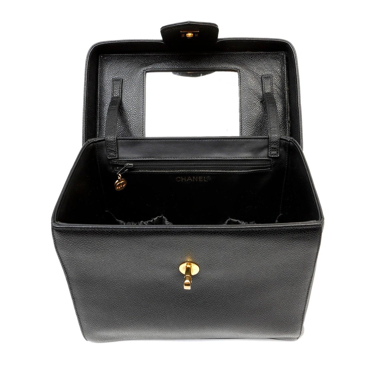 Chanel Black Caviar Large Vanity Box NO Straps w/ Gold Hardware
