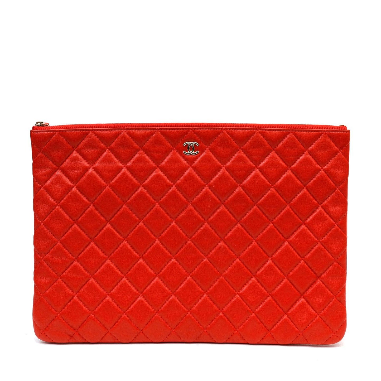 Chanel Red Quilted Lambskin Classic Large O Case