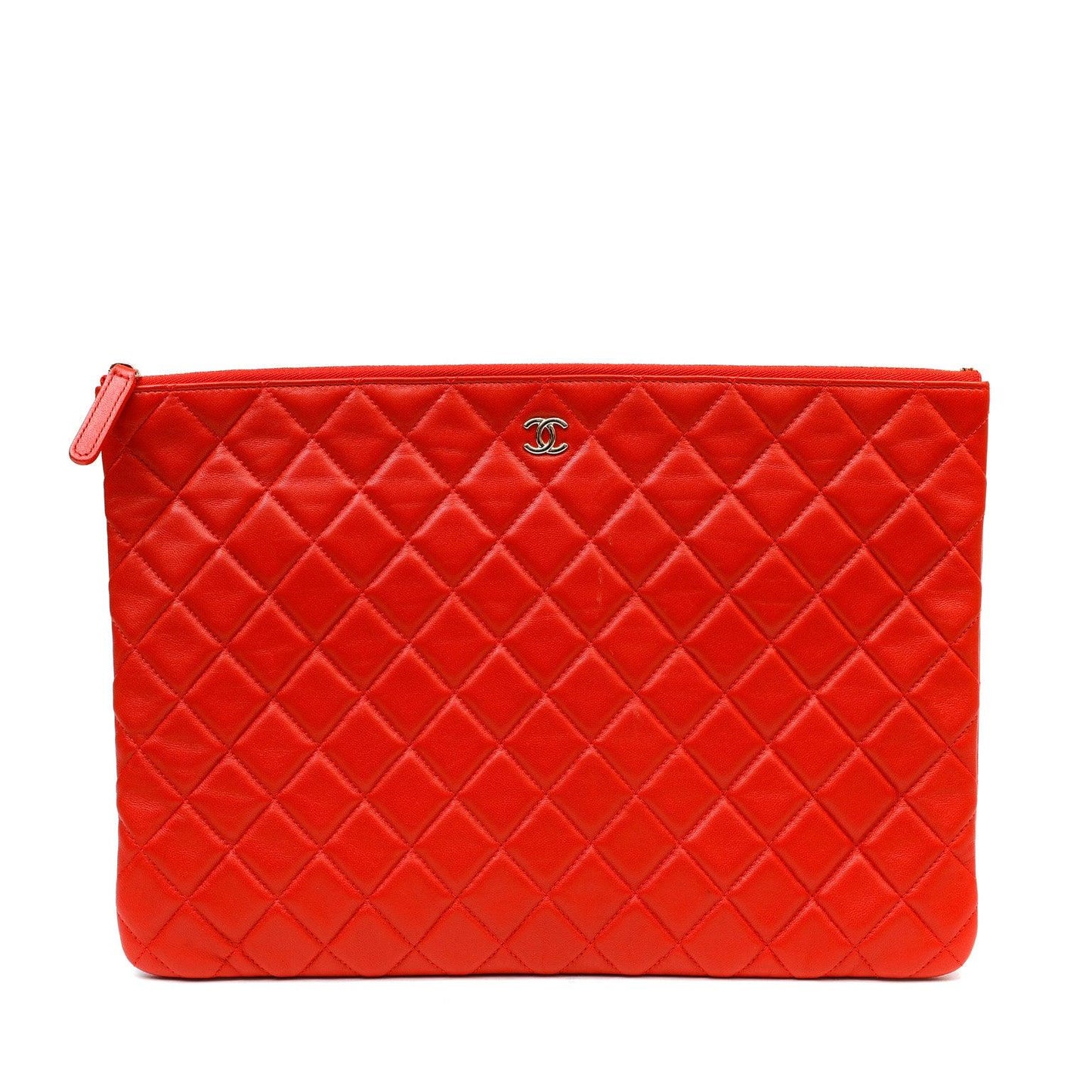 Chanel Red Quilted Lambskin Classic Large O Case