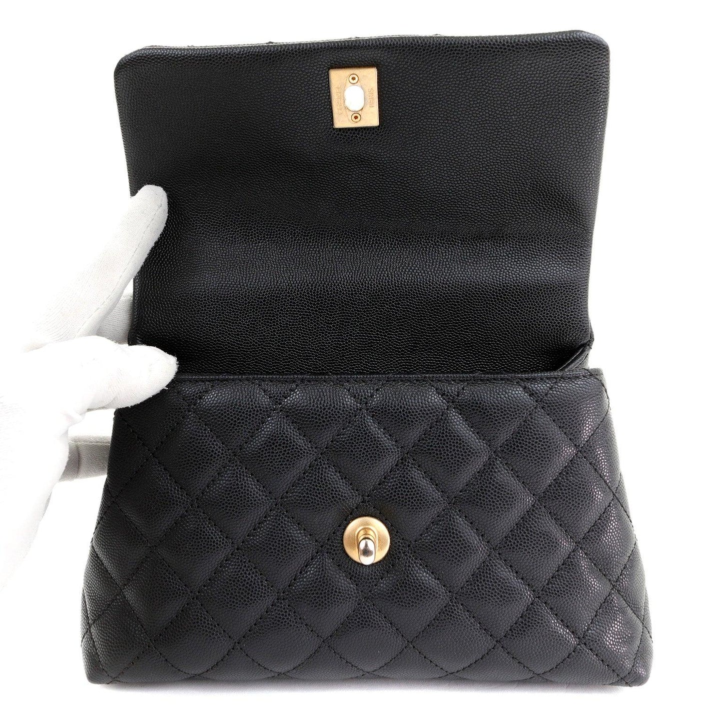Chanel Black Caviar Lizard Coco Handle Small Flap Bag with Gold Hardware