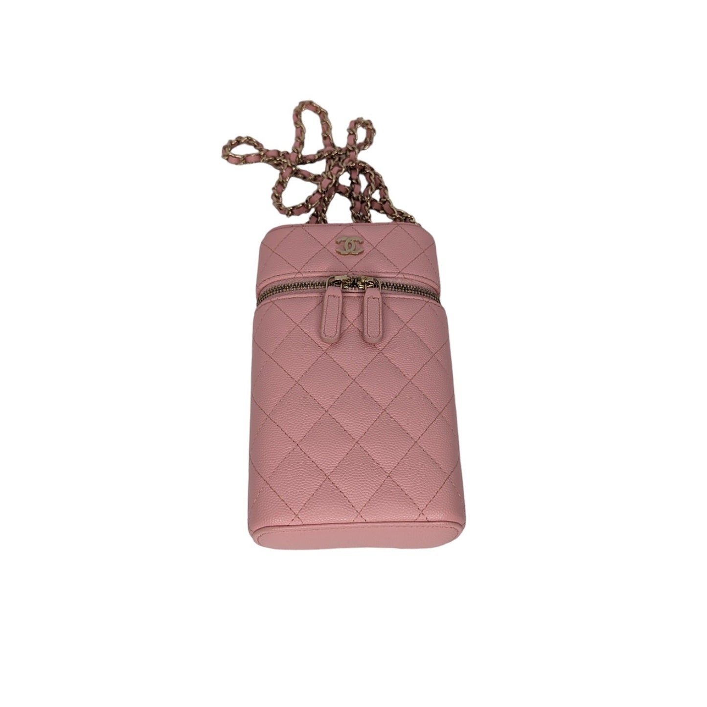 Chanel Rose Quilted Caviar Vanity O-Phone Holder With Chain
