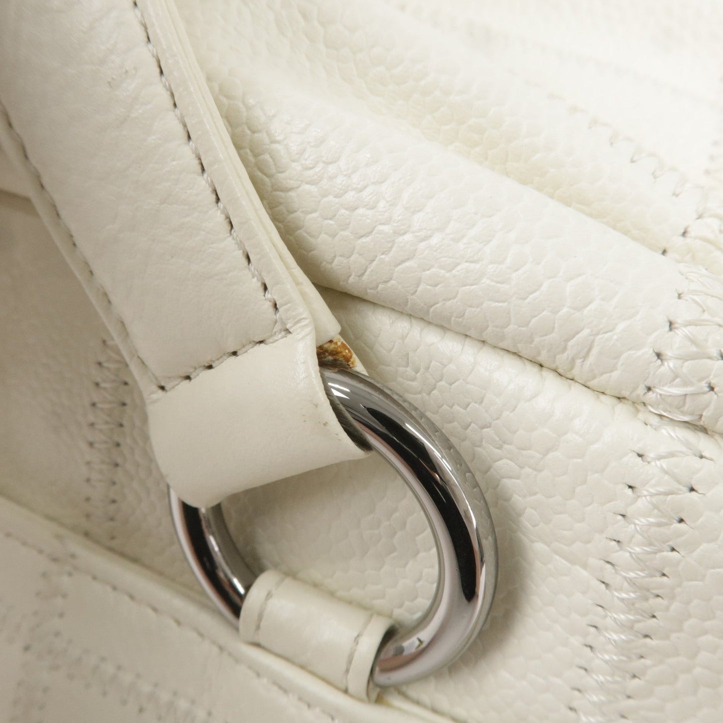 CHANEL Chocolate Bar Caviar Skin Mini Boston Bag White A26135