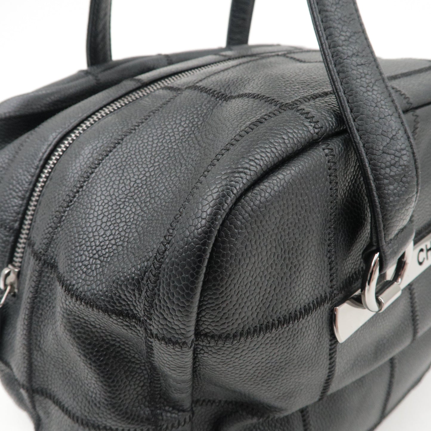 CHANEL Chocobar Caviar Skin Boston Bag Shoulder Bag Black