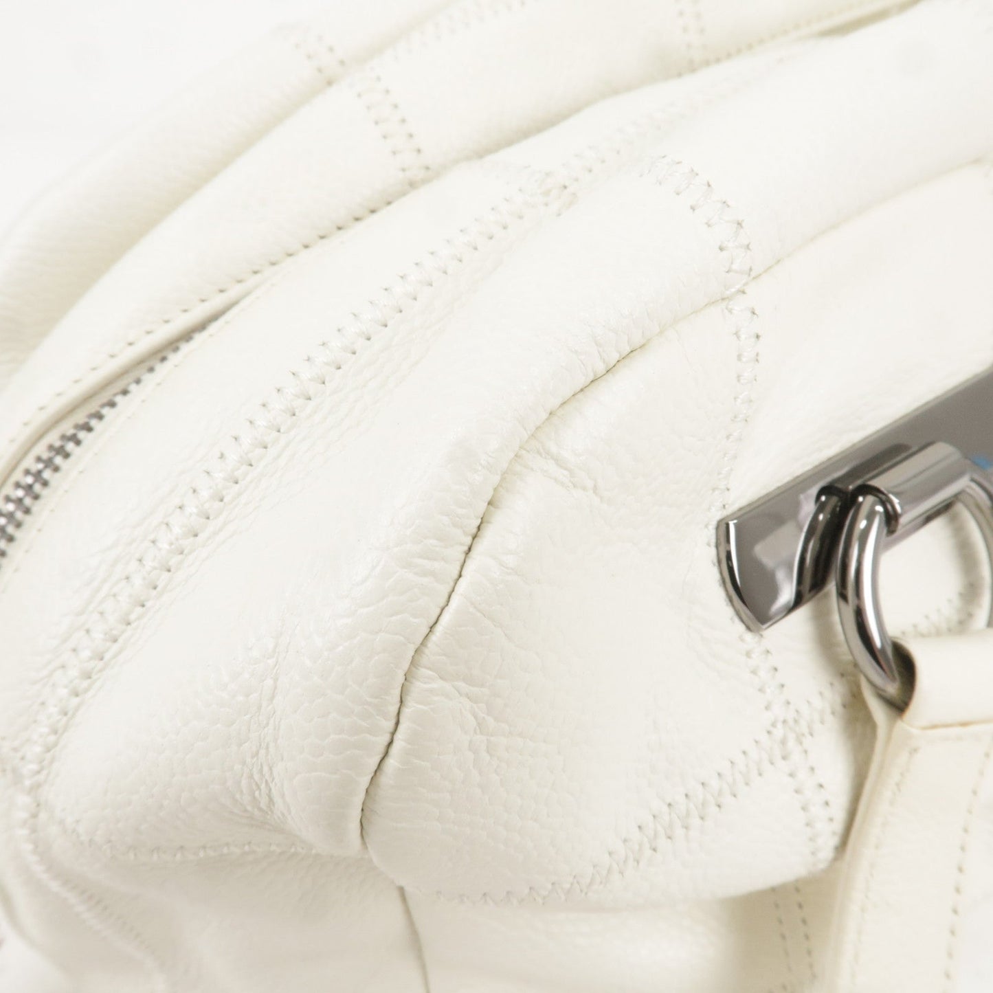 CHANEL Chocolate Bar Caviar Skin Mini Boston Bag White A26135