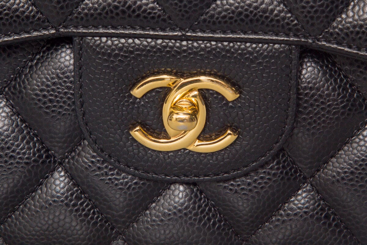 Chanel Black Caviar Classic Jumbo Double Flap GHW Handbag