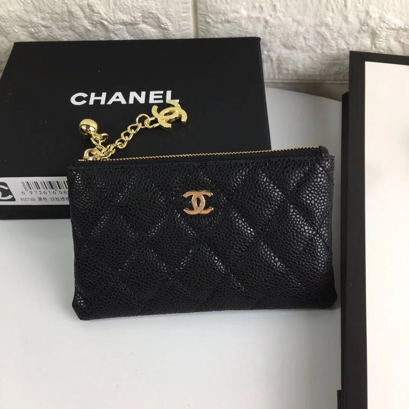 CHANEL CLASSIC SMALL ZIPPED POUCH 15 BLACK CALFSKIN GOLD ICON