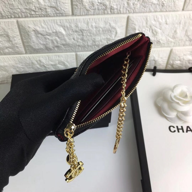 CHANEL CLASSIC SMALL ZIPPED POUCH 15 BLACK CALFSKIN GOLD ICON