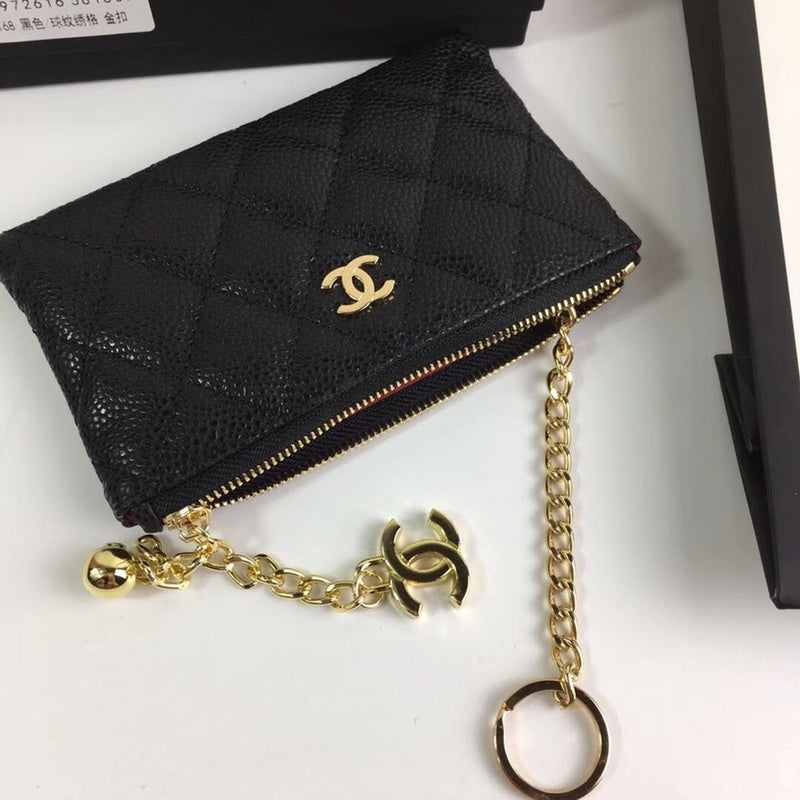 CHANEL CLASSIC SMALL ZIPPED POUCH 15 BLACK CALFSKIN GOLD ICON
