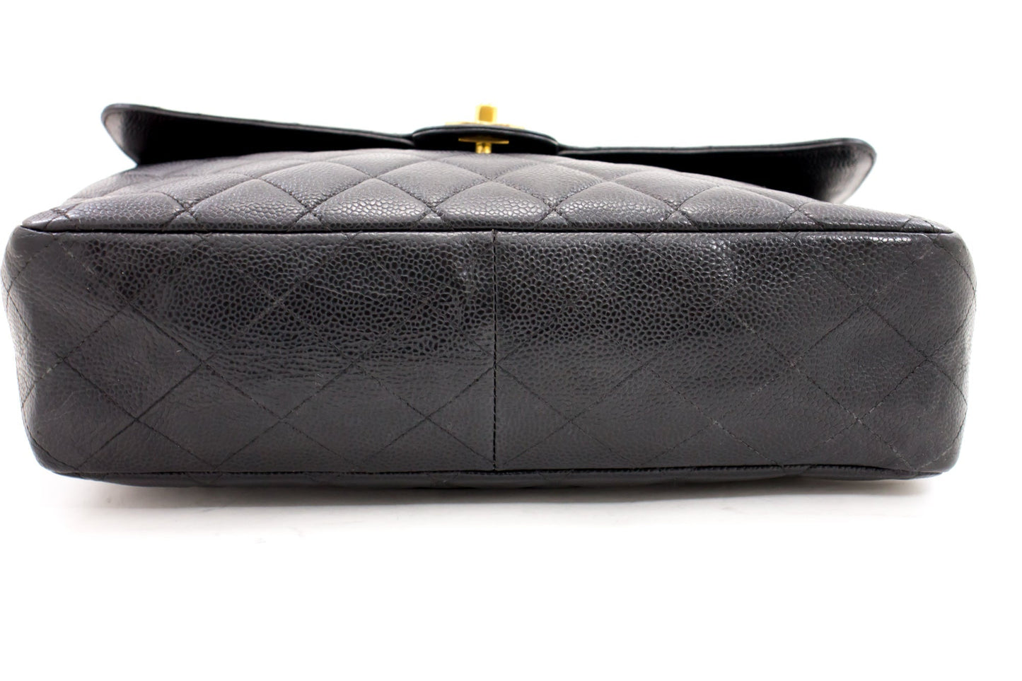 CHANEL Jumbo Caviar 11" Large Chain Shoulder Bag Flap Black Quilt e23