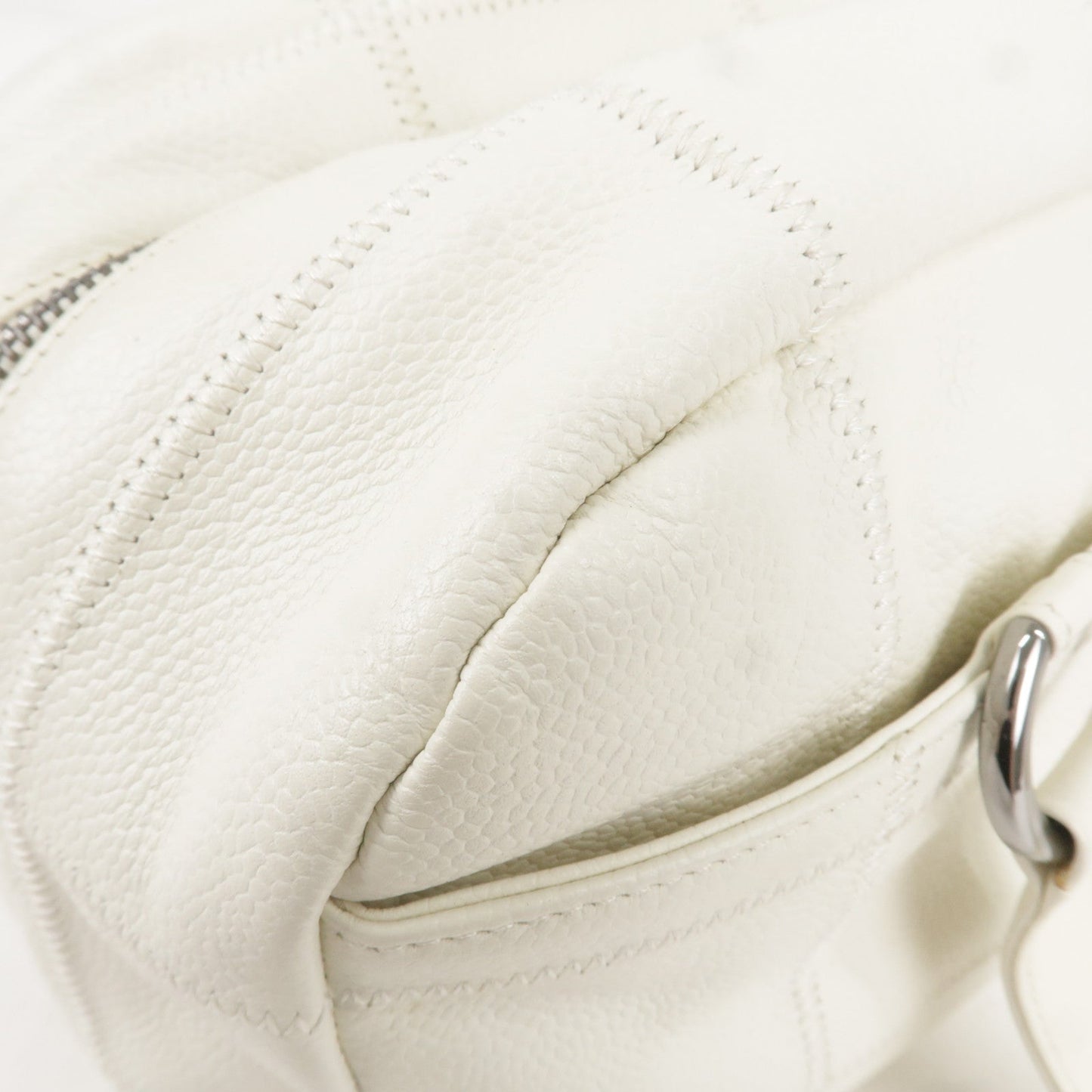 CHANEL Chocolate Bar Caviar Skin Mini Boston Bag White A26135