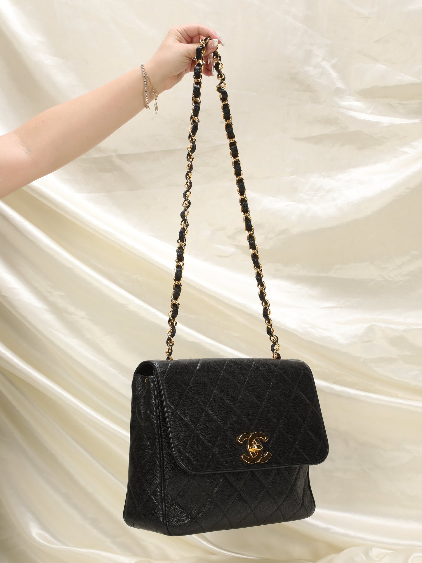 Extremely Rare Chanel XL Logo Caviar Turnlock Flap Bag