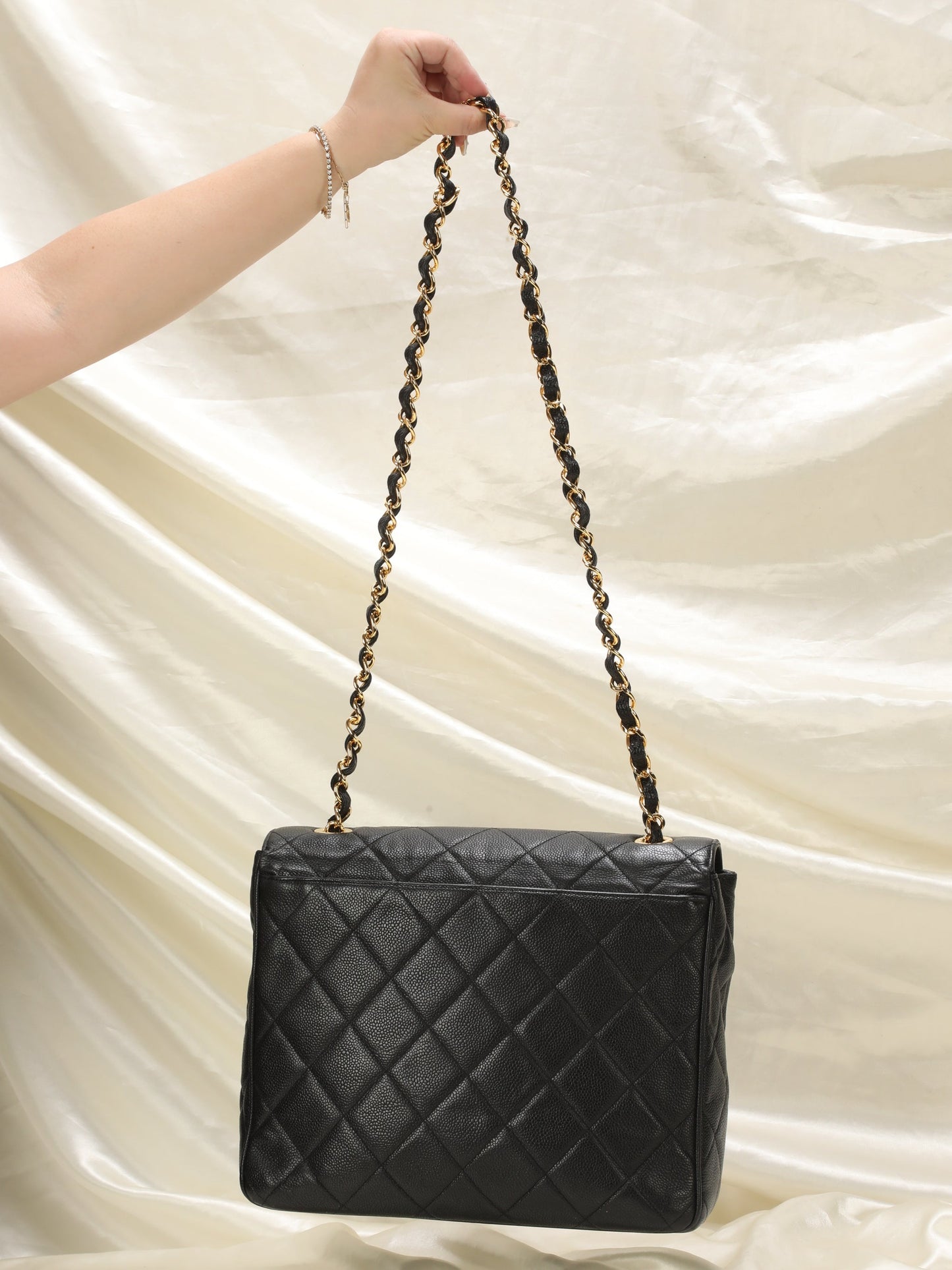 Extremely Rare Chanel XL Logo Caviar Turnlock Flap Bag