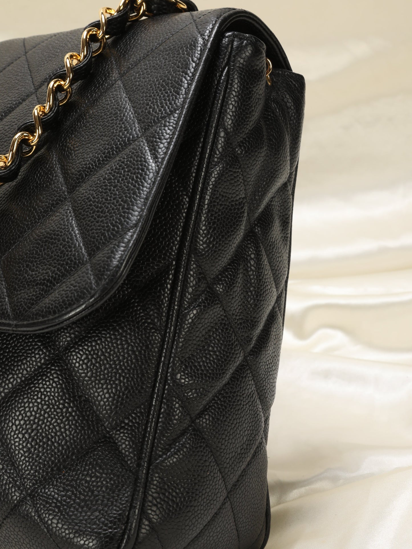 Extremely Rare Chanel XL Logo Caviar Turnlock Flap Bag