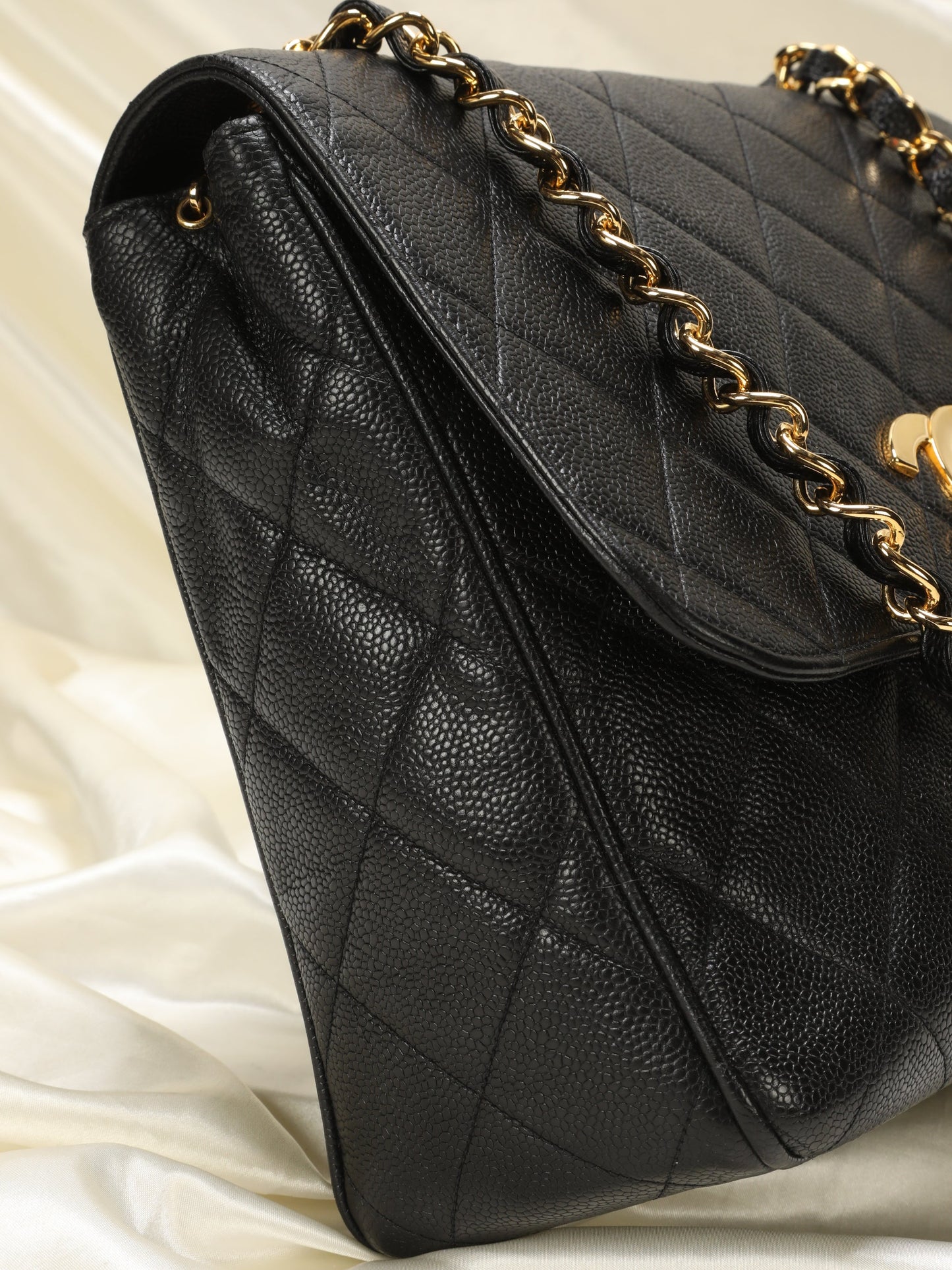Extremely Rare Chanel XL Logo Caviar Turnlock Flap Bag