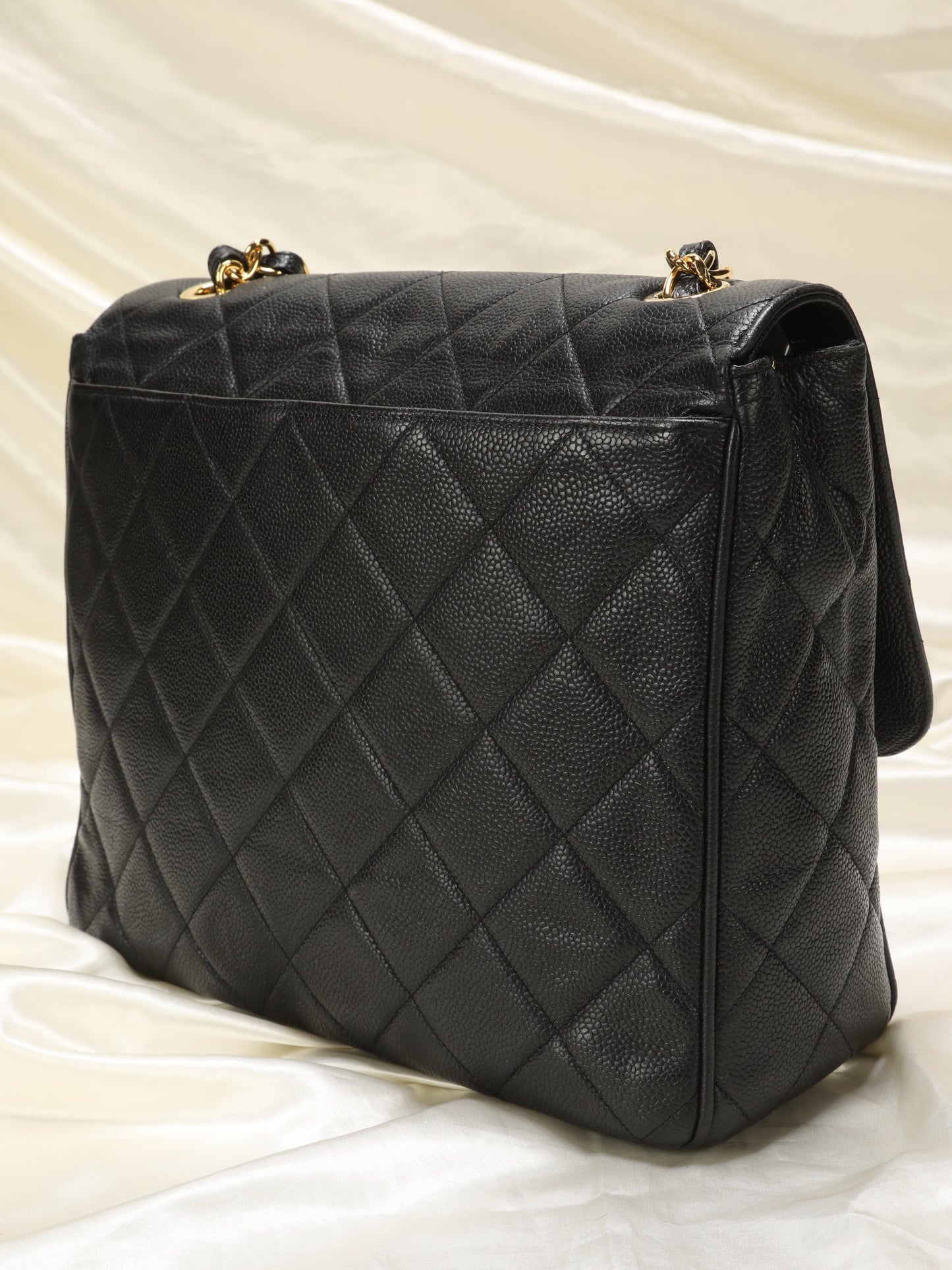 Extremely Rare Chanel XL Logo Caviar Turnlock Flap Bag