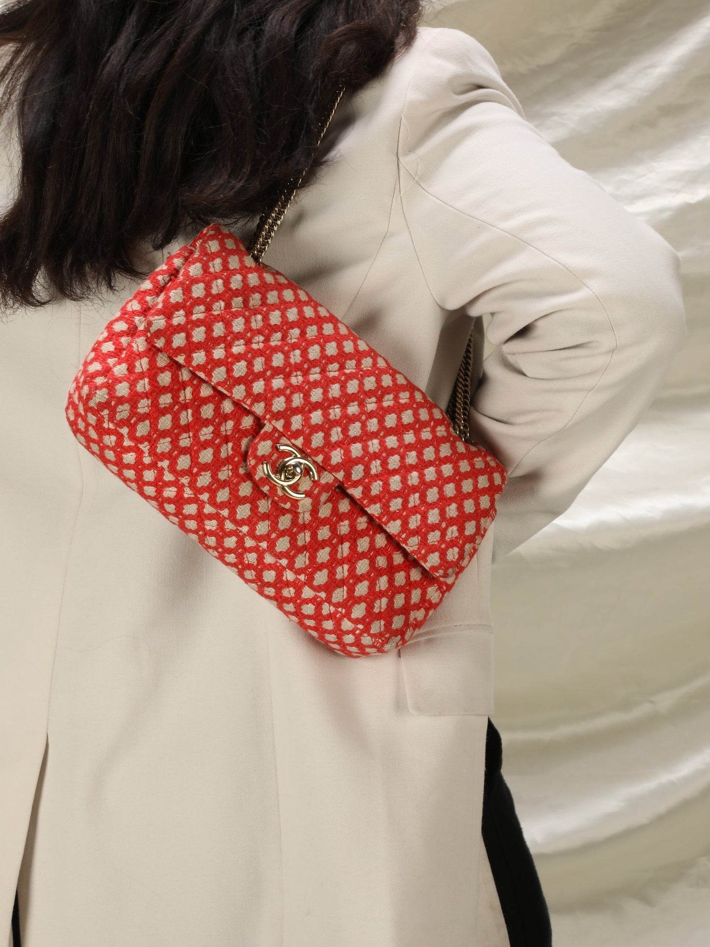 Chanel Red Tweed Double Flap Bag