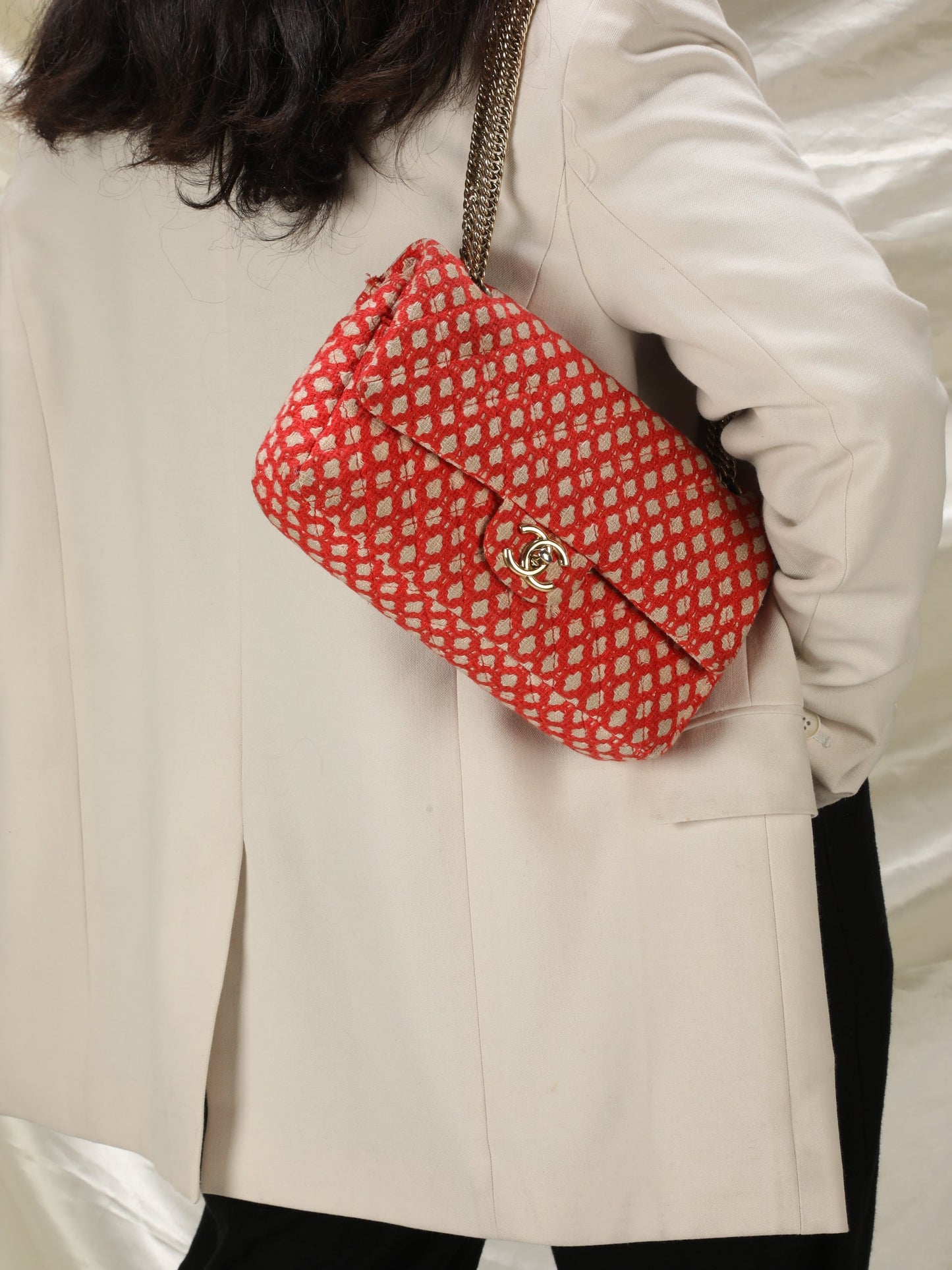 Chanel Red Tweed Double Flap Bag